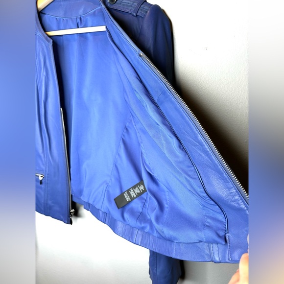 WHBM White House Black Market Leather blue jacket - Picture 4 of 11